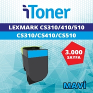 İTONER TMP-70C8HC0 LEXMARK CS310/CS410/CS510 3000 Sayfa MAVİ (CYAN) MUADIL La...