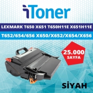 İTONER TMP-T650-25K LEXMARK T650 / T650H11E & X651/652/654 25000 Sayfa SİYAH ...