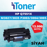 İTONER TMP-Q7551X HP Q7551X 13000 Sayfa SİYAH MUADIL Lazer Yazıcılar / Faks M...