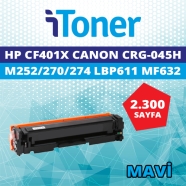 İTONER TMP-CF401X HP CF401X/CRG-045H 2300 Sayfa MAVİ (CYAN) MUADIL Lazer Yazı...