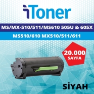 İTONER TMP-MSMX20K LEXMARK MS510/MS610/505U & MX510/MX511/MX611/605X 20000 Sa...