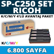KOPYA COPIA YM-SPC250-SET RICOH SP C250 KCMY 6800 Sayfa 4 RENK ( MAVİ,SİYAH,S...