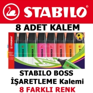 STABILO 70/8 BOSS ORIGINAL, 8'li renk set RENKLİ İşaretleme Kalemi