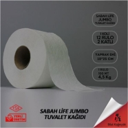 SABAH LIFE STK110 JUMBO TUVALET KAĞIDI 12'li İÇTEN ÇEKMELİ İÇİN RULO 34 g/m² ...