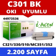 I-AICON C-C301BK (44973536) OKI 44973536/C301BK 2200 Sayfa SİYAH-BEYAZ MUADIL...