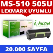 I-AICON 50F5U00-505U LEXMARK 50F5U00/505U 20000 Sayfa SİYAH-BEYAZ MUADIL Laze...