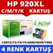 I-AICON C-HP920XL 4 COLOR SET K/C/M/Y HP 920XL KCMY 1200 S&B ve RENKLİ MUADIL...