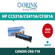 ORINK LHCC531A/CE411A/CF381A  HP CC531A/CE411A/CF381A/CRG-718 2800 Sayfa CYAN...