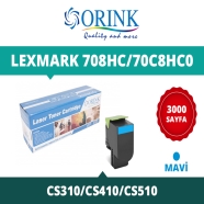 ORINK LLCS310HC  LEXMARK 708HC/70C8HC0 3000 Sayfa CYAN MUADIL Lazer Yazıcılar...
