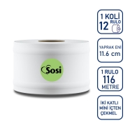 SOSİ SOSİ 7102 KOKUSUZ 12'li İÇTEN ÇEKMELİ İÇİN RULO 34 g/m² ÇİFT KAT Tuvalet...