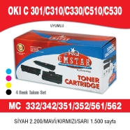 EMSTAR E-OC301 K/C/M/Y OKI C301 K/C/M/Y 2200 Sayfa BLACK MUADIL Lazer Yazıcıl...