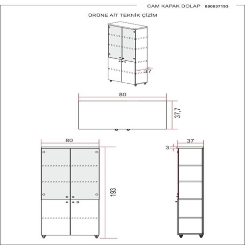 DOVİ VENÜS VNU CDL 080037193 QQ L 802 x 377 x 1930 mm Dosya Dolabı
